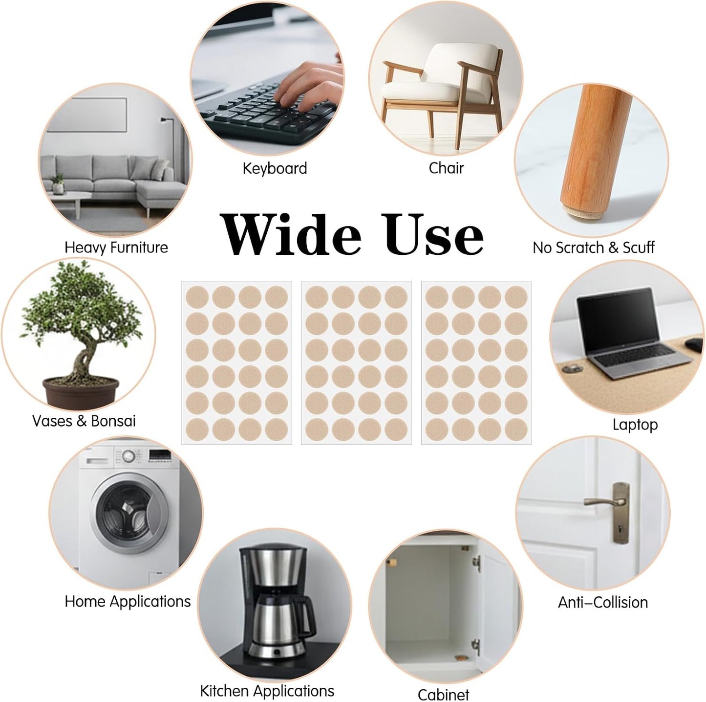 96 Pcs Felt Furniture Pads for Hardwood Floors, Self Adhesive Chair Leg Floor Protectors Non Slip Anti Scratch Felt Pads for Furniture Feet, 3/4" Round, Beige