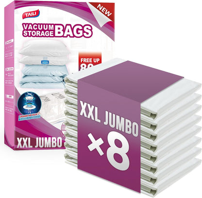 TAILI 8 Pack Vacuum Storage Bags, Jumbo Size (31×40 inch), Vacuum Seal Bags for Clothing, Bulky Bedding, Comforter, Blankets, Pillows, Space Saver Packing