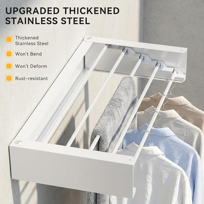 Wall Mounted Drying Rack, 23.6" Retractable Clothes Drying Rack, Heavy Duty 60LB Capacity with 4 Stainless Steel Rods, Foldable Laundry Rack for Indoor Laundry Room, Balcony & Bathroom