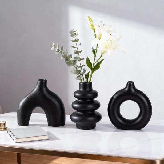 Ceramic 3 Pcs Vase Set,Modern Home Decor Table Centerpiece,Minimalist Nordic Vases, Wedding, Living Room, Bookshelf, Office, Modern Home, Entryway Boho Decor (D)