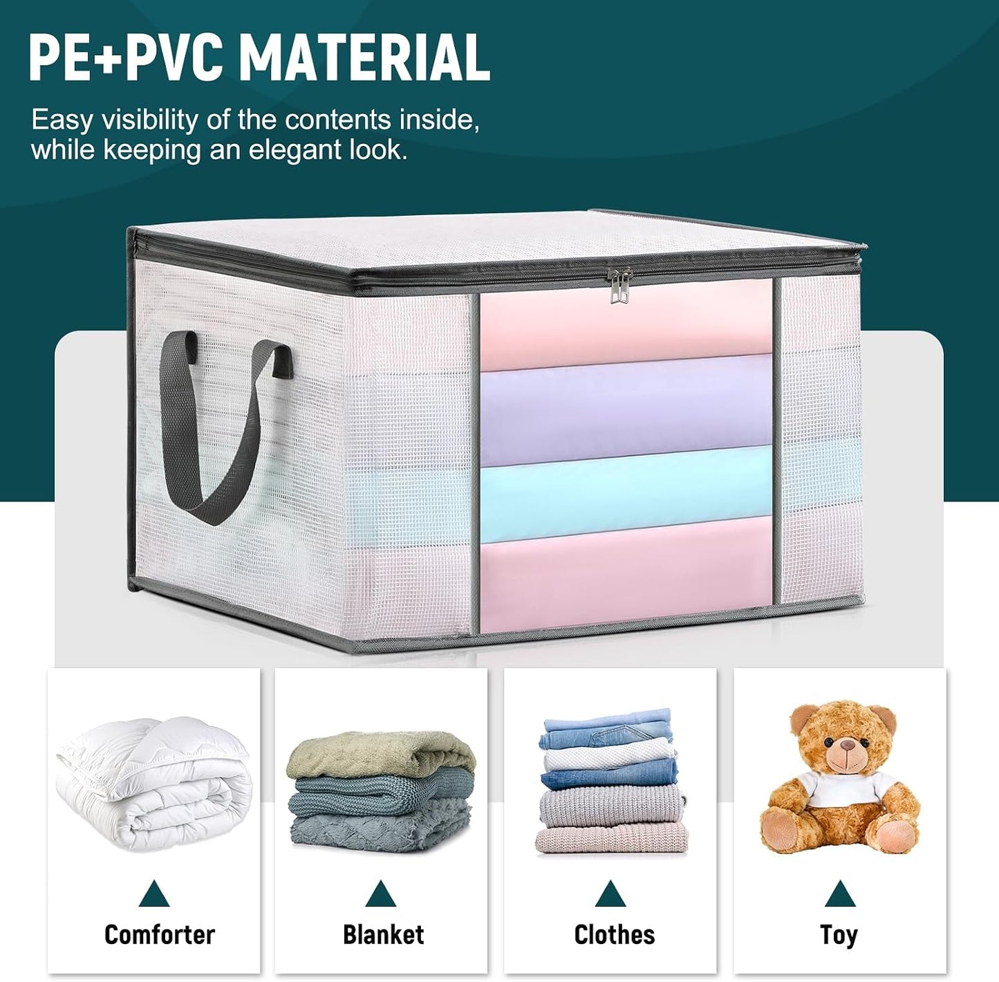 2 Pack Under Bed Storage Containers Bins, Humid-Proof Plastic Underbed Storage Bins, Clothes Storage and Organization Bags, Under the Bed Blanket Storage with Handles for Clothes, Bedroom
