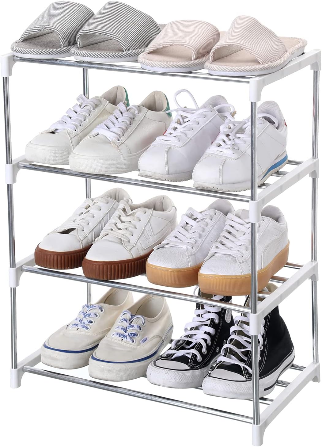 Jucaifu Stackable Small Shoe Rack, Entryway, Hallway and Closet Space Saving Storage and Organization (3-Tier, White)