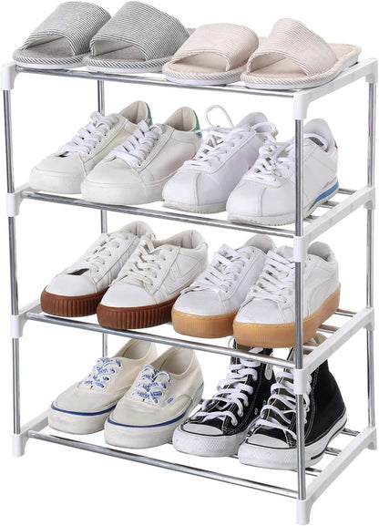 Jucaifu Stackable Small Shoe Rack, Entryway, Hallway and Closet Space Saving Storage and Organization (3-Tier, White)