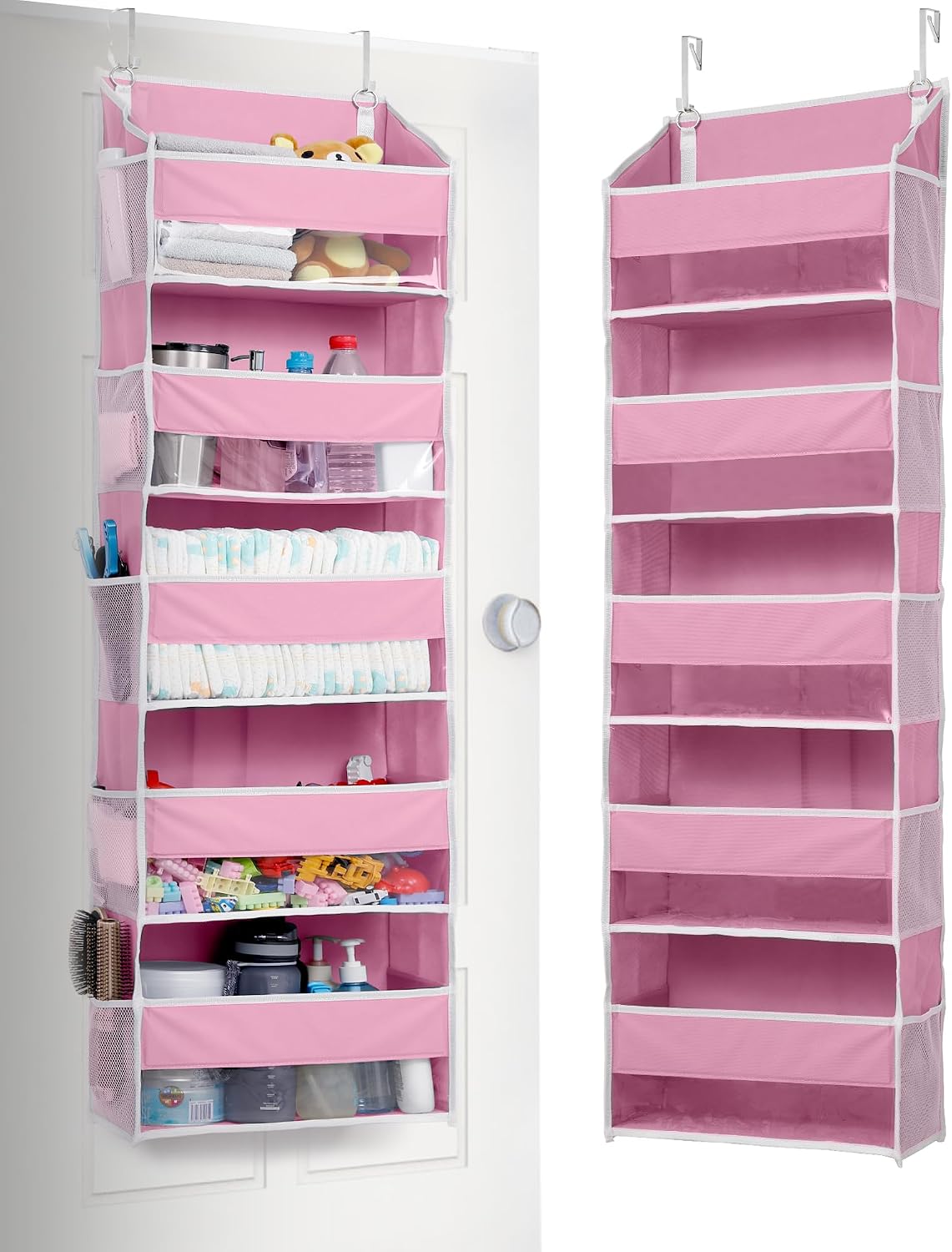 ULG Over the Door Organizer, 5-Tier Extra Large Hanging Storage with 10 Mesh Pockets, 100 lbs Capacity, Heavy Duty Door Organizer for Closet, Bedroom, Nursery Storage, Beige