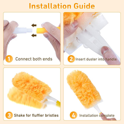6 ft Heavy Duty Extendable Duster Handle with 50 Refills for Swiffer Duster, 360° Multi-Surface Dusters with 4X Cleaning Power for Home, Ceiling Fans, Windows, Dusting Hard-to-Reach Areas (Orange)