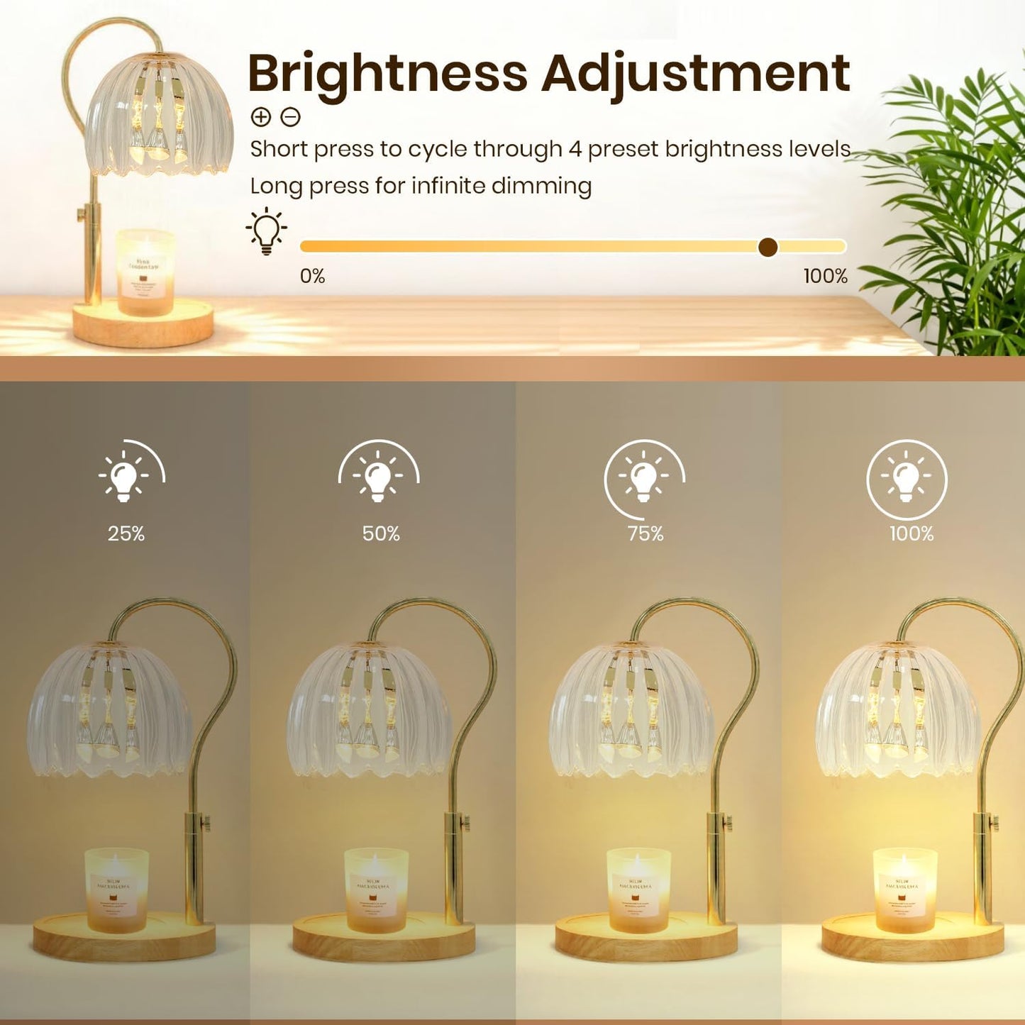 Candle Warmer Lamp with Timer & Dimmer, Electric Candle Lamp Warmer with 2 Bulbs for Scented Candle, Home Decor Gift for Her, Mother’s Day Gift (Milk Tea)
