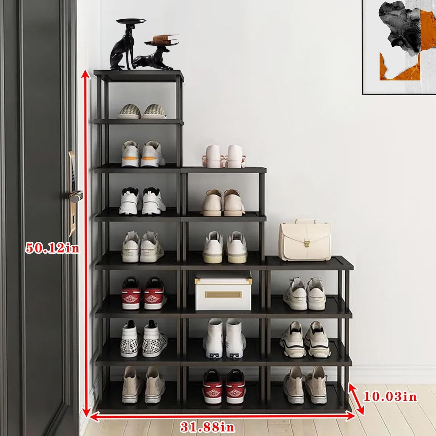 Vertical Shoe Rack - Tall Narrow Shoe Rack Organizer for Small Spaces,5 Tier Bamboo Shoen Shelf for Entryway,Closet,Corner,Doorway,Skinny Shoe Shelf Space Saving Shoe Storage,Free Stackable DIY