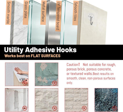 Heavy Duty Adhesive Hooks 33lb, Transparent Waterproof Removable, Damage-Free No Trace Wall Hooks for Towels Robes Keys, for Kitchen Bathroom Shower Outdoor, 20 Pack