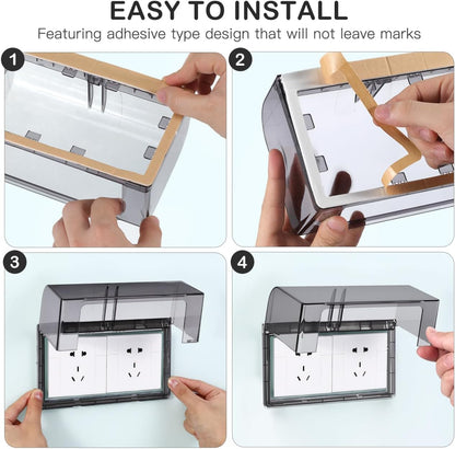 Cabilock Outdoor Outlet Cover Waterproof IP66, Single Gang Weatherproof Plug Case with Flip Lid, No-Drilling Self-Adhesive Socket Protector, Childproof Electrical Box for Bathroom, Kitchen and Patio,