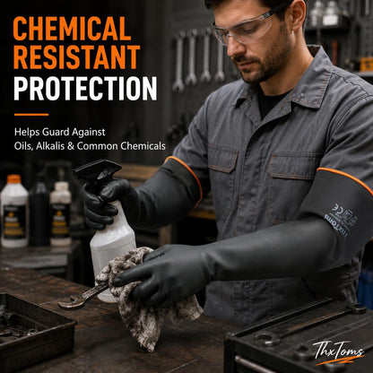 ThxToms Heavy Duty Latex Gloves,Long Rubber Gloves, Chemical Resistant Gloves,Puncture Resistant, Resist Acid,Oil,Alkali, Waterproof for Industrial Cleaning, Gardening, 22", 1 Pair