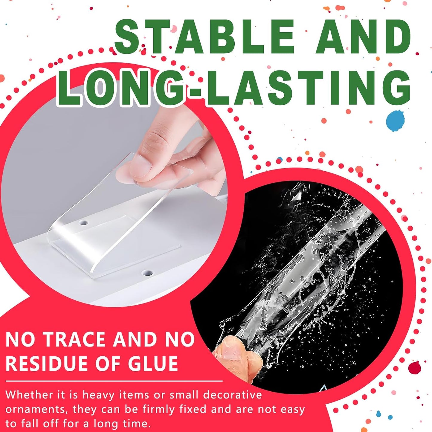 Nano Tape, Double Sided Tape, Removable Wall Tape for Hanging Picture, Poster, Carpet, Wall/Car/Home Mounting Strips, No Residue Clear Adhesive (4PCS)