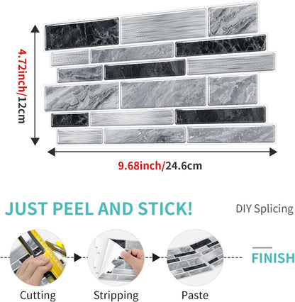 36 Sheets of Self Adhesive Marble Tile Wall Tiles Vinyl Sticker | 9.68 x 4.72in Water Resistant, Easy to Stick and Peel off, Suitable for DIY Decoration on Ceilings and Walls (Black)