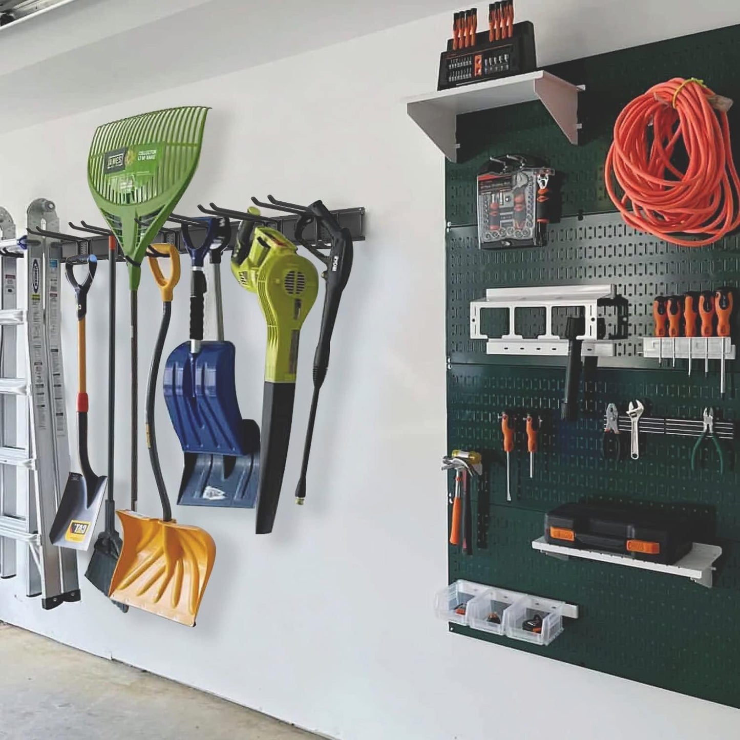 Aking Ace Garage Tool Organizer Wall Mount, 48-Inch Heavy Duty Garden Tool Rack for Shed, Holds 350lbs, Adjustable Storage Hanger for Shovel, Rake, and Power Tools