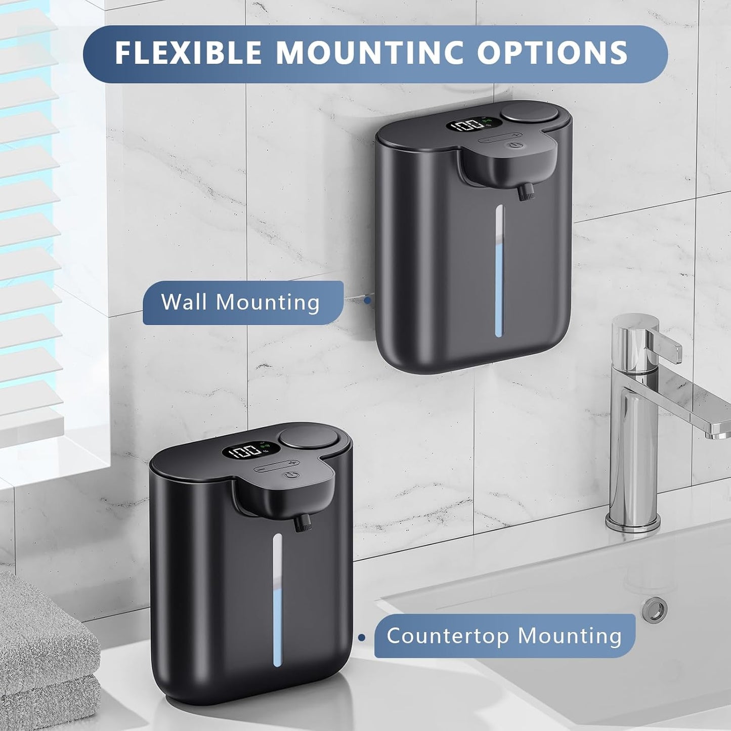 Automatic Soap Dispenser,9 Levels Liquid Soap Dispenser for Kitchen, RechargeableTouchless Liquid Hand Soap Dispenser for Bathroom,16.9oz/500ml,1200mah Rechargeable,Wall Mount & Countertop
