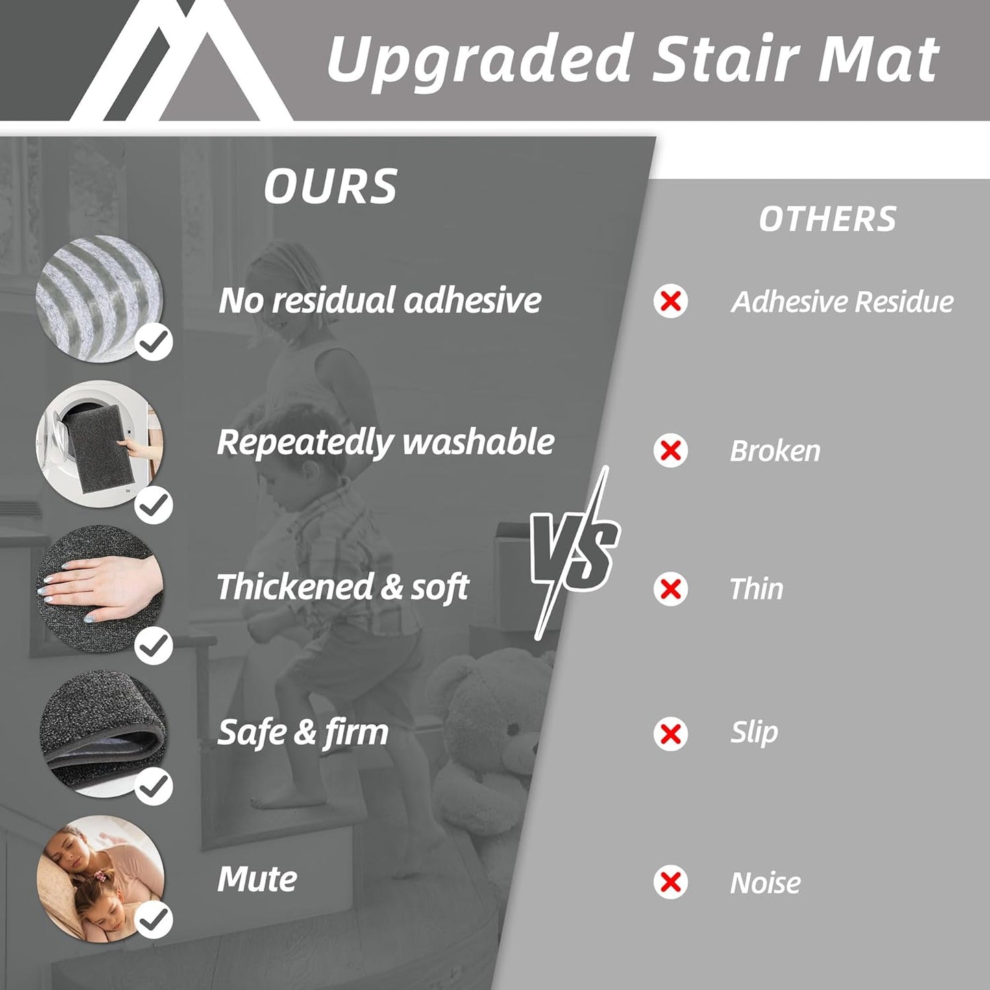 COSY HOMEER Stair Treads Non-Slip Carpet Stair Treads for Wooden Steps, Indoor Stair-Runner Rugs for Kids Elders & Pets 28"x9" (4Pc, Dark Gray)