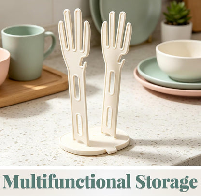 2pcs Kitchen Glove Holder: Reusable Mitten Dryer - Dish Towel Drying Rack - Plastic Palm-Shaped Stand with Side Hook Suction Base for Dishwashing Sink Organizer
