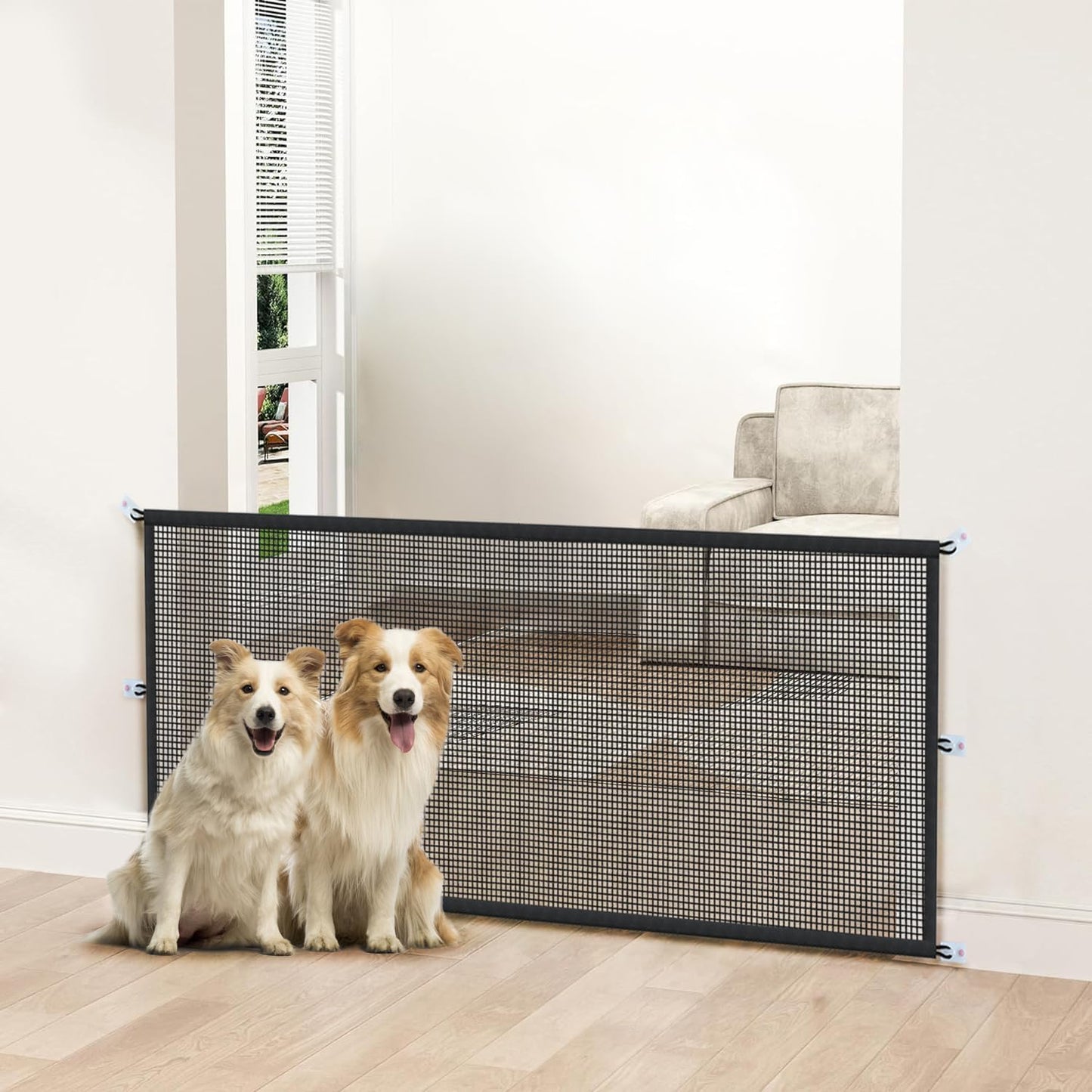 Cupount Dog Screen Mesh Gate for Stairs Pet Gates for The House: for Doorways Stairways Indoor 29 inches Tall, 38 inch Wide, Fits 32-35 inch Openings