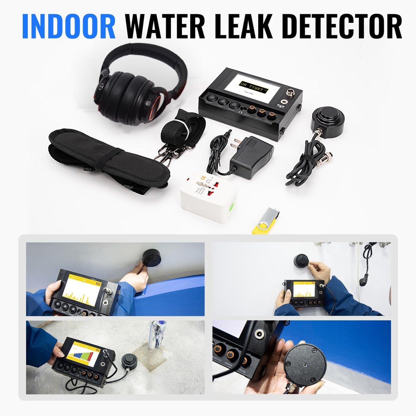 Al Water Leak Detector, Indoor Wall/Ground Under Slab Pipe Leak - TYM-3A | 2 Sensors, 0.5m/1.64ft, 100Hz-8000Hz, 15 Hours