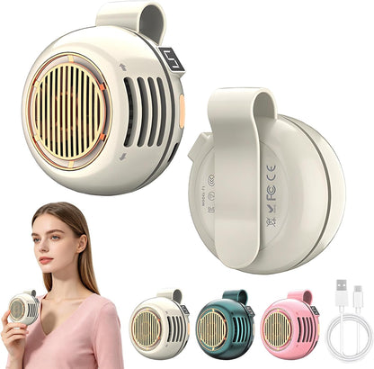 Portable Silent Mini Bladeless Fan Clip On, Small Fan Clip on for Shirt & Waist, 5-Speed Adjustable, Suspended Whirlwind Fan with HD Display Screen, For Outdoor Travel Office(Green)