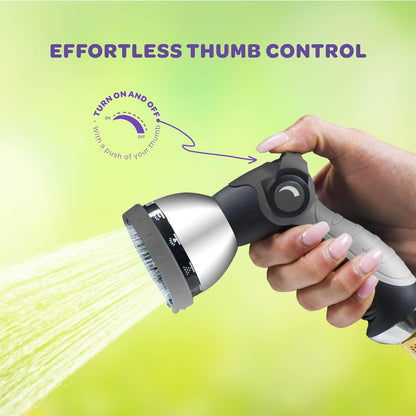 Hose Nozzle [Blue] Heavy Duty Hose Sprayer With 10 Adjustable Watering Patterns. Thumb Control Design, Comfortable Ergonomic Grip, Garden Hose Nozzle for Watering Plants & Lawns/Fun showers/Cleaning