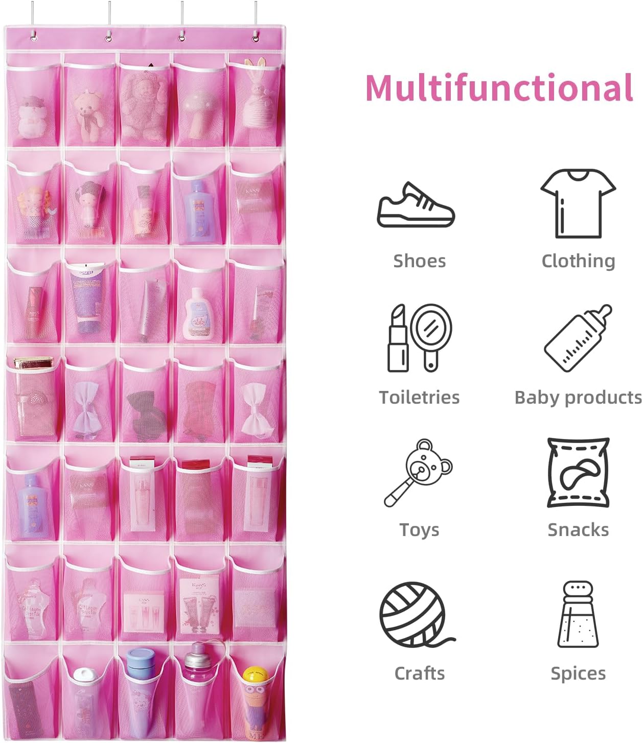 SAVERHO 35 Pockets Over the Door Shoe Organizer, Hanging Shoe Organizer for Door with 35 Mesh Pockets Large Capacity Shoe Hanging Storage Bag with 4 Metal Hooks (White-1Pack)