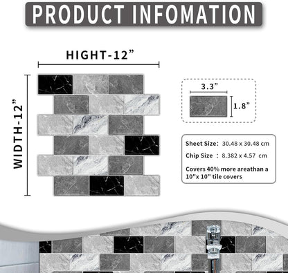 BSABSAQAA 10 Sheets Peel and Stick Backsplash for Kitchen 12"X12" Back Splash Adhesive Subway Wall Tile Sticker for Bathroom on Renter Friendlyn Marble