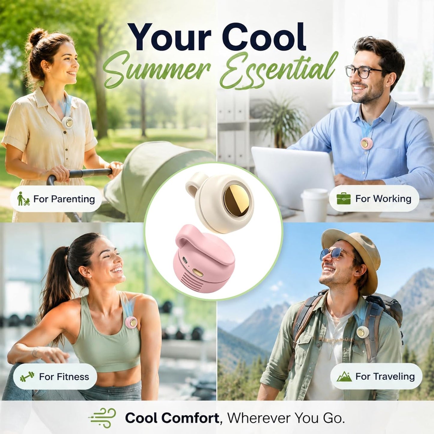 Portable Clip-On Fan, Mini Bladeless Waist Fan, 5100RPM 25dB Ultra-Quiet 3-Speed Rechargeable Small Whirlwind Fan, Hands-Free Personal Cooling for Outdoor Travel Office Camping with USB-C