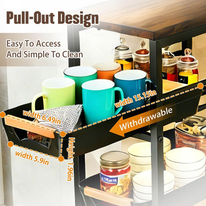 Slim Storage Cart with Wheels Pull-Out 5-Tier Rolling Storage Cart | narrow black 8.07in Wide, Mesh Baskets with Raised Edge, Wood-Grain Top, 360° Lockable Casters, Easy Assembly