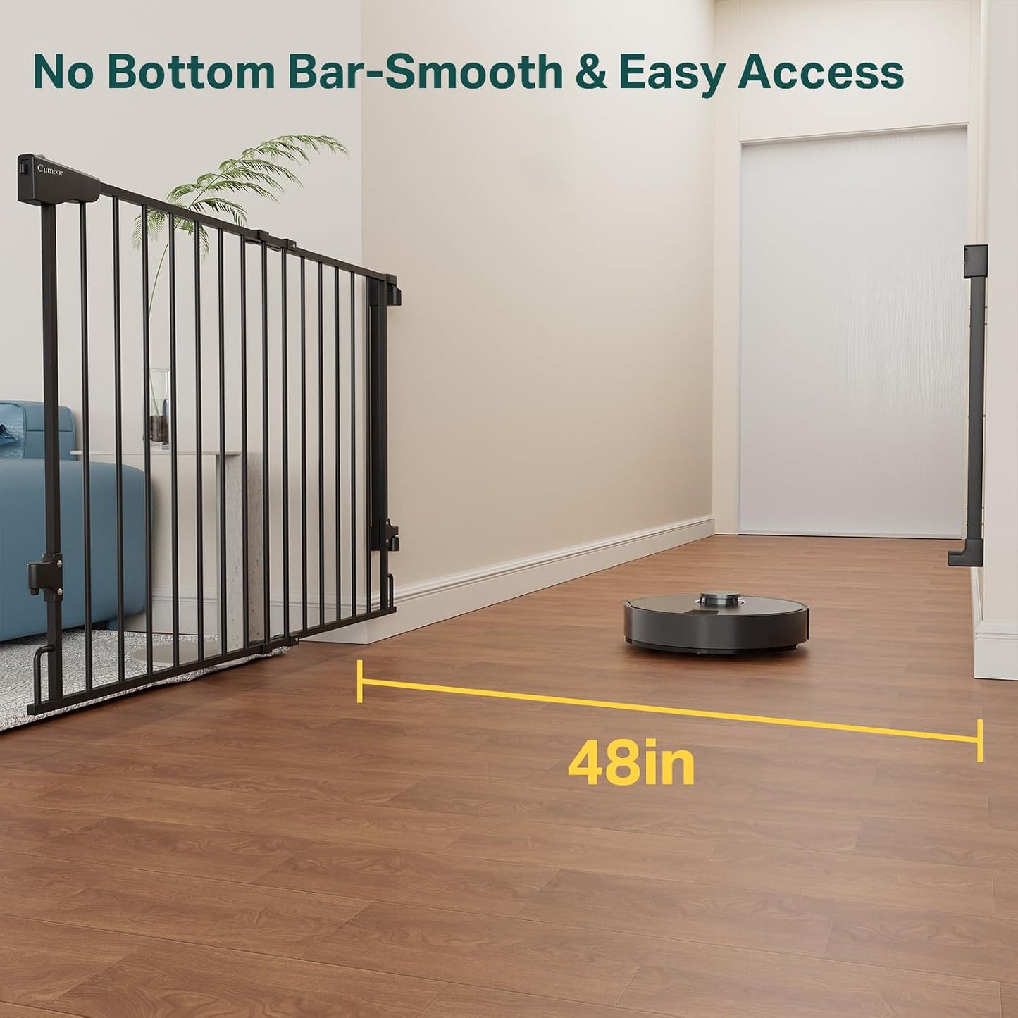 Cumbor 29.2–43" Baby Gate for Stairs, Hardware Mounted (Drill Required), Expandable No Bottom Bar Dog Gate, Auto Close Extra Wide Walk Thru, Pet & Toddler Proof Gate, Top & Bottom of Stairways (White)