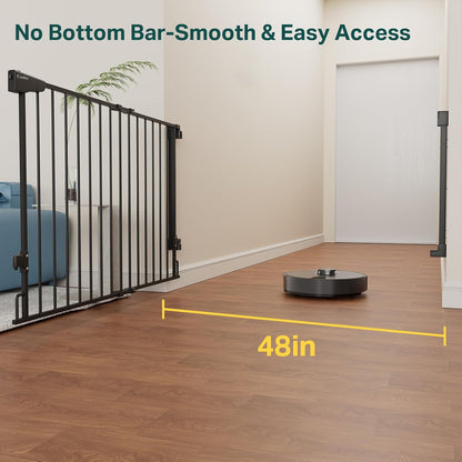 Cumbor 29.2–43" Baby Gate for Stairs, Hardware Mounted (Drill Required), Expandable No Bottom Bar Dog Gate, Auto Close Extra Wide Walk Thru, Pet & Toddler Proof Gate, Top & Bottom of Stairways (White)