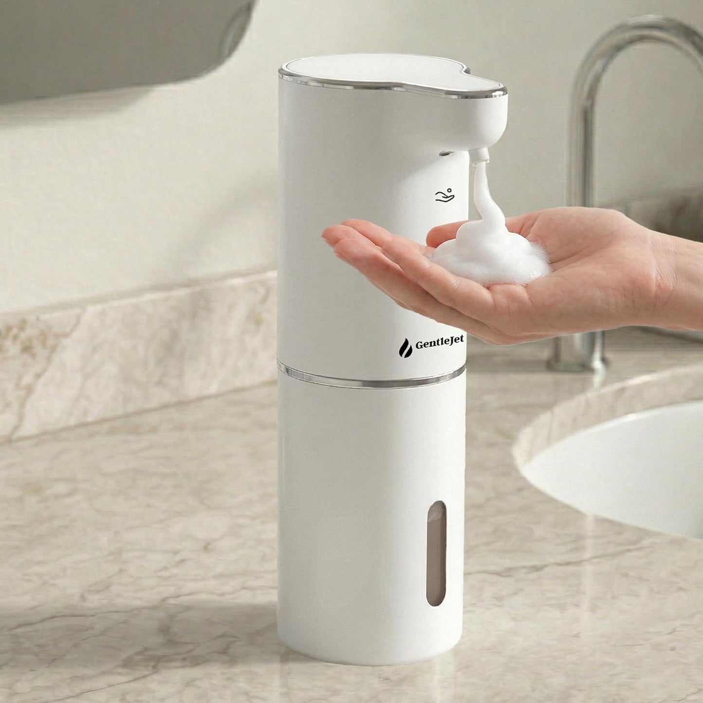GentleJet JetFoam Automatic Foam Soap Dispenser – Touchless Sensor, USB-C Rechargeable, Adjustable Output, IPX5 Waterproof, 300 ml, Bathroom & Kitchen Countertop