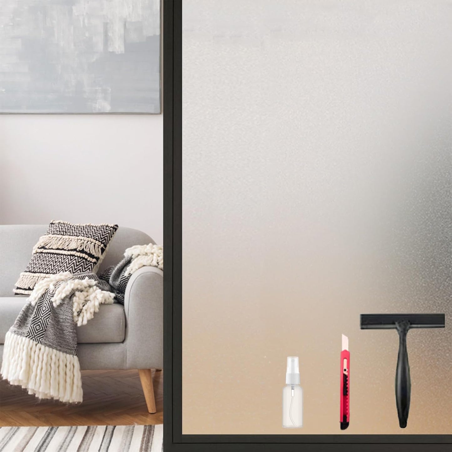 Frosted Window Privacy Film Static Cling, Removable Reusable Glass Sticker, Anti-UV Heat Blocking Decorative Window Film for Home Bathroom Bedroom with Installation Tools Frosted White 17x78inch