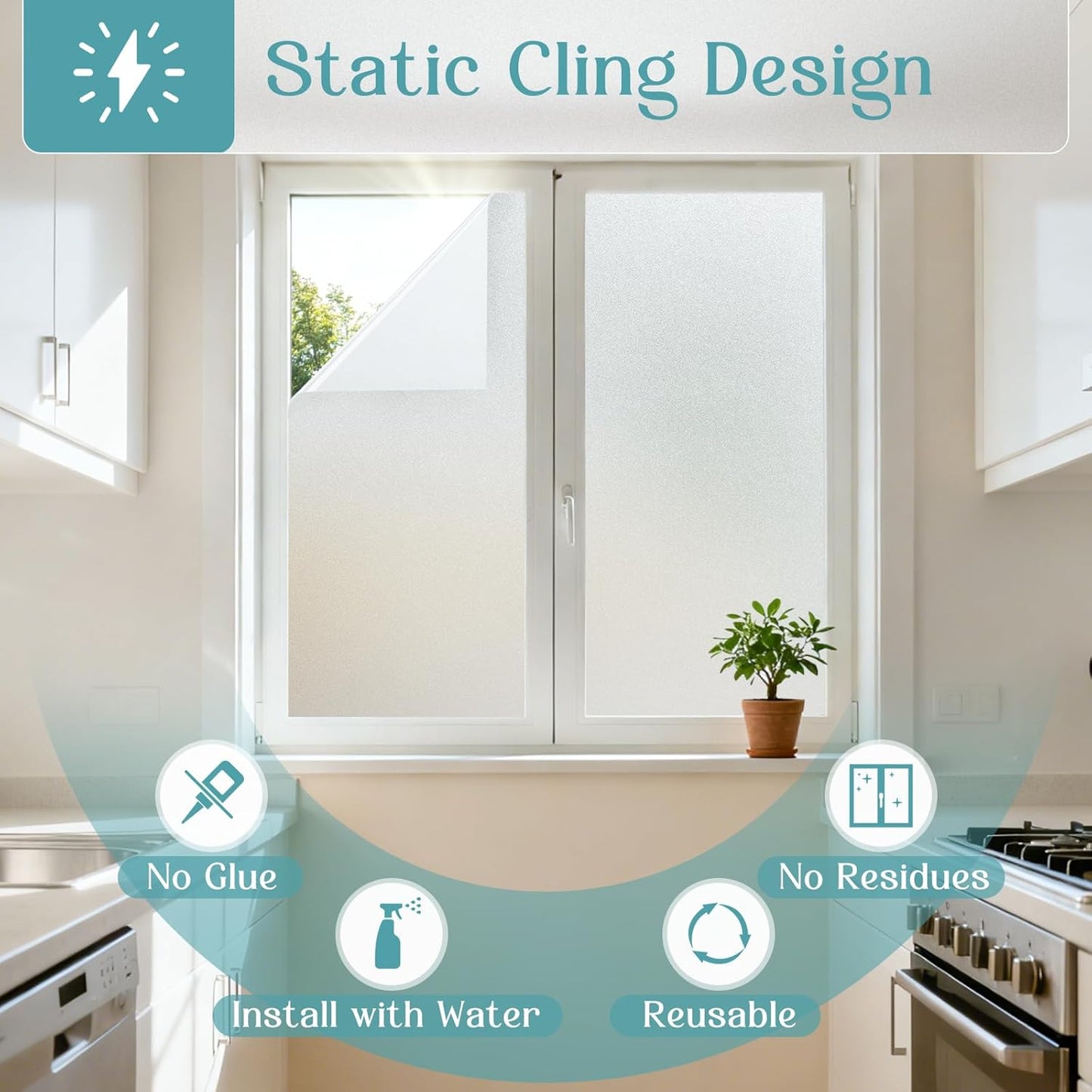 Haton Window Privacy Film Frosted Glass Film for Door Bathroom Shower, Peel & Stick, Day & Night, Papel para Ventanas Privacidad, Covering Sticker Removable Decorative Translucent Pure 17.5" x 78.7"