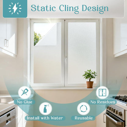 Haton Window Privacy Film Frosted Glass Film for Door Bathroom Shower, Peel & Stick, Day & Night, Papel para Ventanas Privacidad, Covering Sticker Removable Decorative Translucent Pure 17.5" x 78.7"