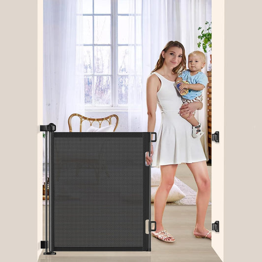 71 inch Retractable Baby Gates, EZIGO Extra Wide Baby Gate for Large Opening Extra Long Mesh Gate for Kids or Pet Dog Gate Child Safety Gate for Stairs Hallways Doorway Indoor Outdoor, Gray
