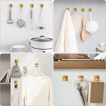 VIS'V Adhesive Towel Hooks, Waterproof Shower Wall Stick on Hooks, 2 Extra Adhesive Strips, White, 4 Pcs