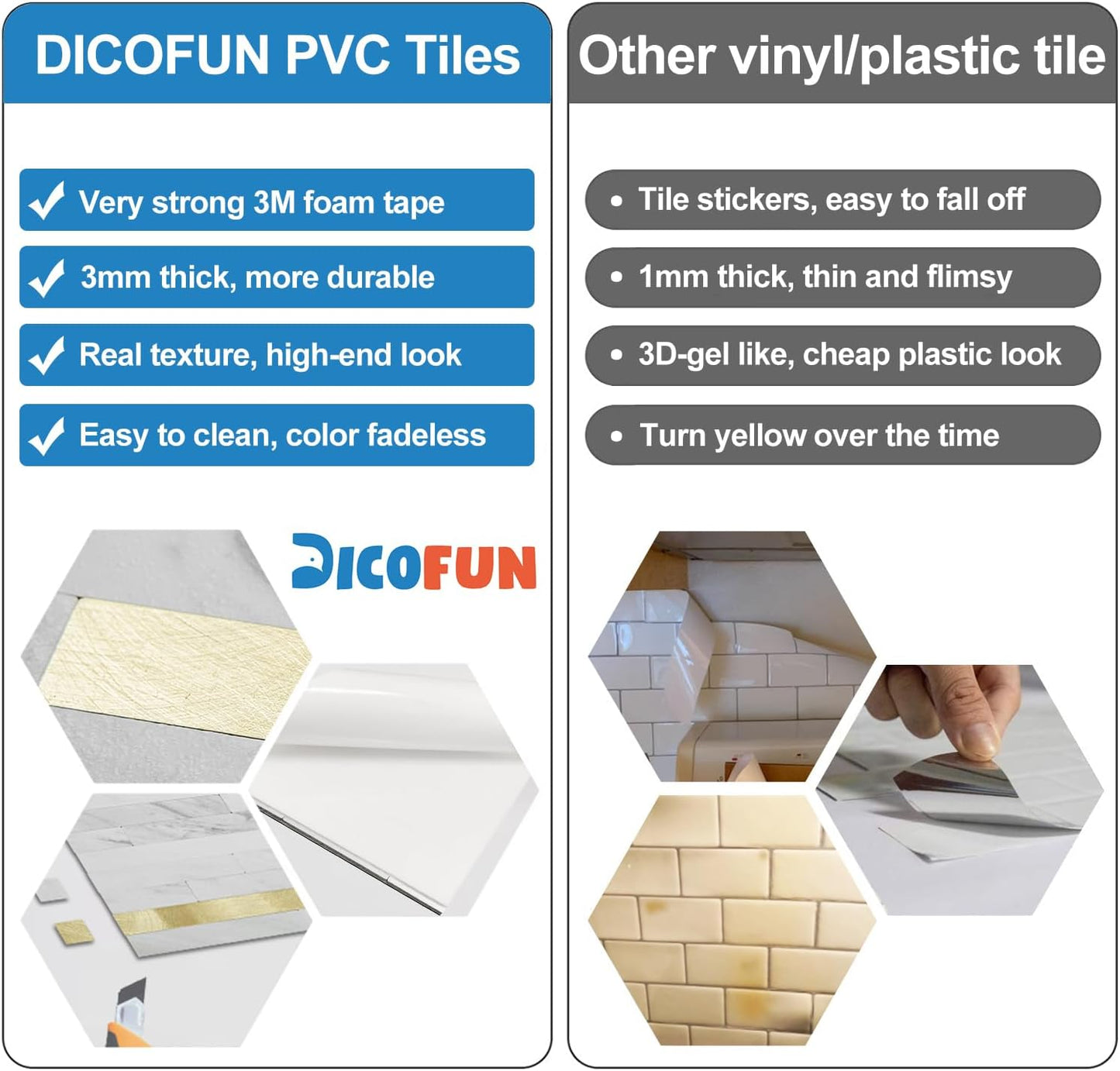 DICOFUN 10-Sheet Peel and Stick Backsplash Wall Tile, PVC Kitchen Backsplash Peel and Stick in Sandstone, 9.4 sq.ft
