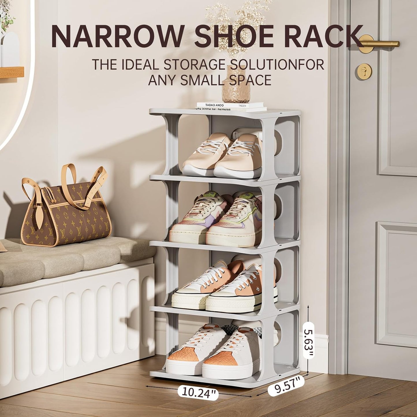 HAIXIN Vertical Narrow Tall Shoe Rack for Front Door Entrance, 7-Tier Sturdy Stackable Shoe Rack Organizer for Closet Entryway, Corner Shoe Storage Shelf Shoe Cubby