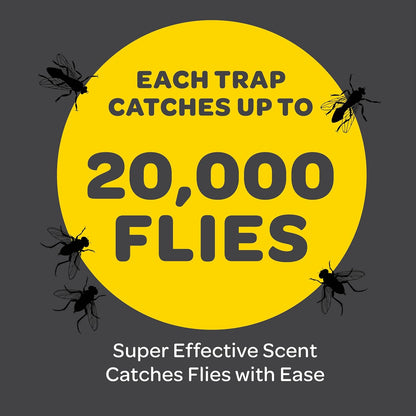 Outdoor Fly Trap [Set of 2] Fly Traps with Dissolvable Non-Toxic Bait - Fly Repellent for Outdoor Use Only - Controls Flies for Patios, Barns, Ranches Etc. Hanging Fly Traps with Tie Included