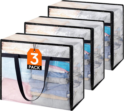 Lifewit 6 Pack Clear Blanket Storage Bags, Foldable Plastic Clothes Organizer with Zipper, Closet Organization Containers and Moving Bag for Comforter, Bedding, Duvet, 40L