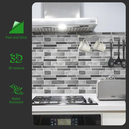 LONGKING Self-Adhesive Kitchen Backsplash, Marble Look Decorative Tiles (10 Tiles)