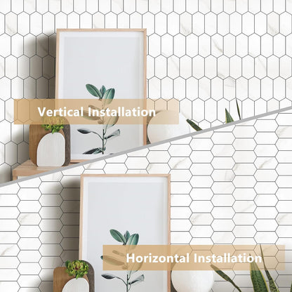 Vamos Tile Long Hexagon Peel and Stick Backsplash Tile - 10 Sheets Stick on Backsplash for Kitchen and Bathroom 12.4 x 12 Inch Glossy Wood Grain PVC Self Adhesive Mosaic Wall Tiles