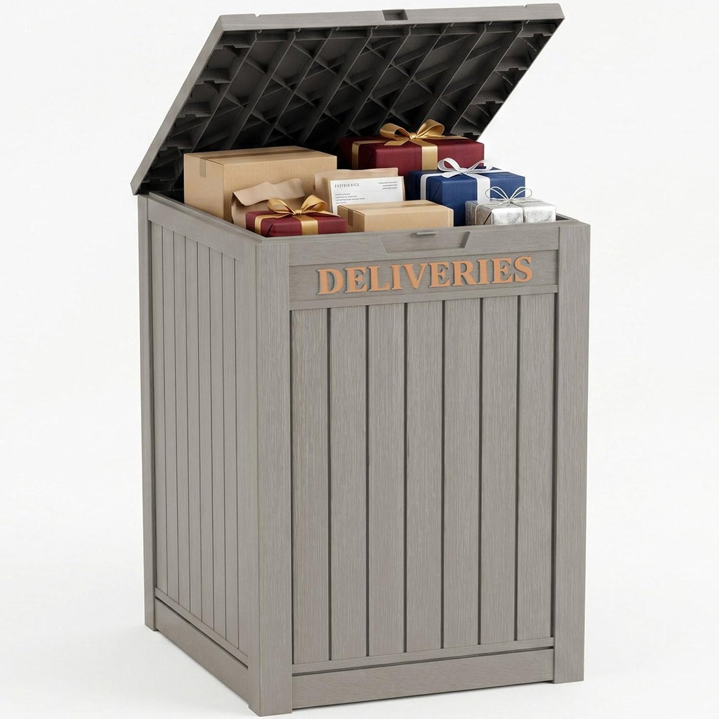 Outdoor Storage Box, 90 Gallon Package Delivery Boxes for Outside, with Lockable Secure, Deck Box Outdoor Waterproof for Entryway, Front Porch, Backyard, Garden, Patio, Lawn, Black
