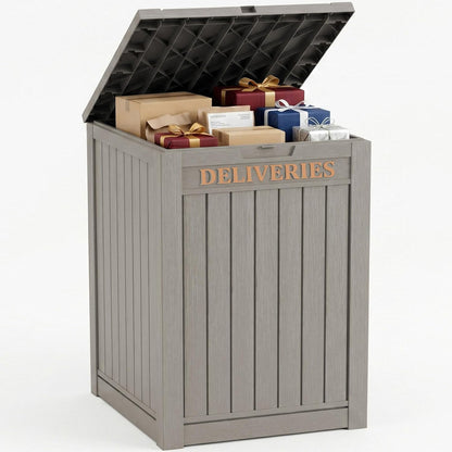 Outdoor Storage Box, 90 Gallon Package Delivery Boxes for Outside, with Lockable Secure, Deck Box Outdoor Waterproof for Entryway, Front Porch, Backyard, Garden, Patio, Lawn, Black
