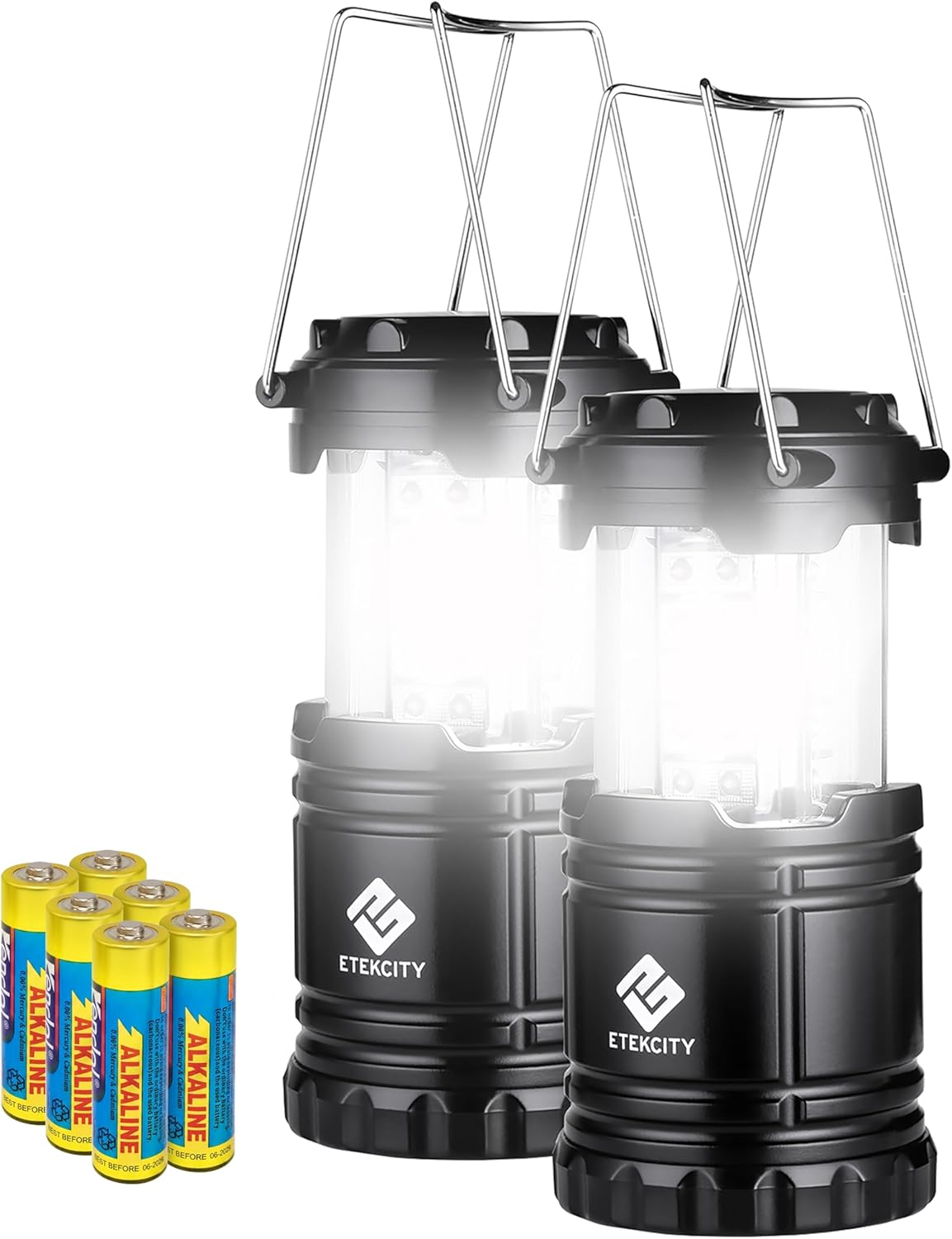 Etekcity Lantern Camping Essentials Lights, Led Flashlight for Power Outages, Battery Operated Lamp for Emergencies, Survival Gear, Hurricane Preparedness Items, Water Resistant, 2 Pack, Black
