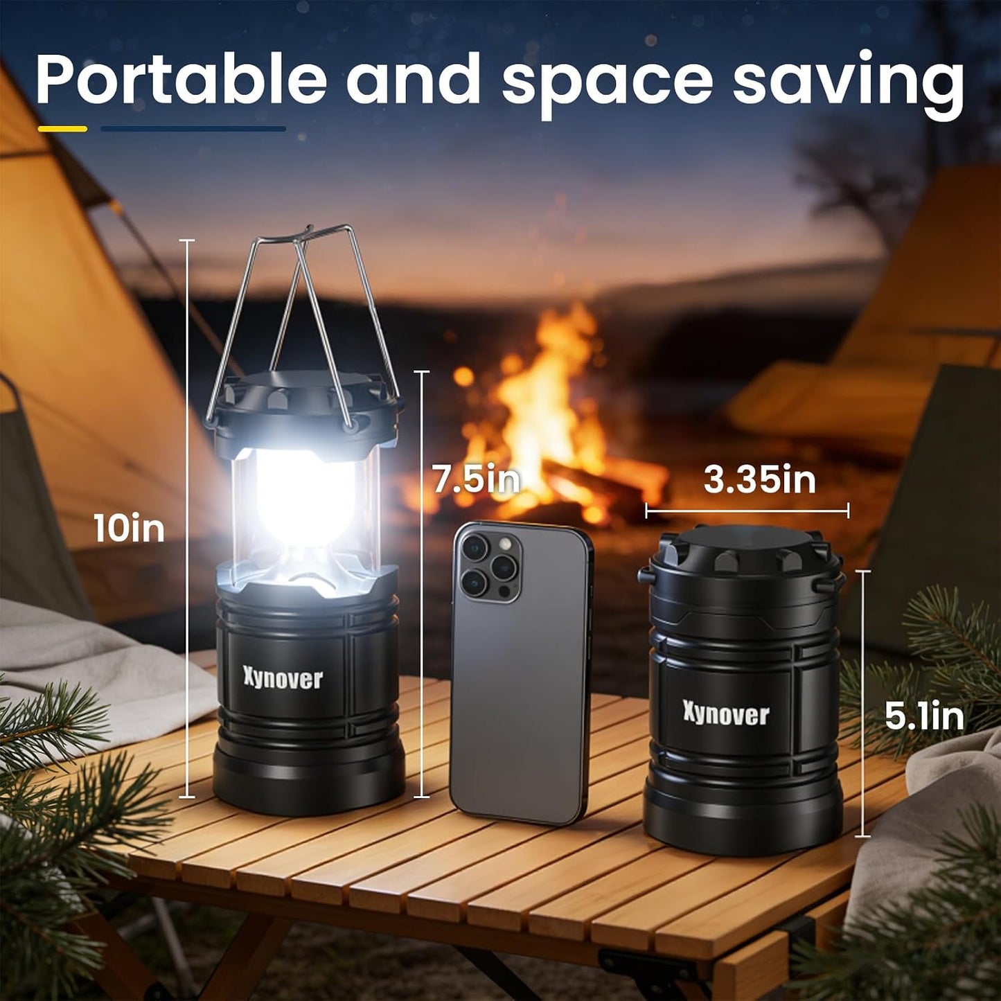 4-Pack Solar Camping Lanterns,Rechargeable LED with USB/Solar/AA Battery,Magnetic Base,Hanging Hook,Collapsible, Waterproof for Emergency, Hiking,Hurricane,Campsites,Lanterns for Power Outages