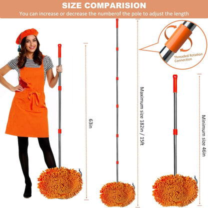 Wall Cleaner, Max 13 Ft+ Wall Mop with Long Handle, Ceiling Dust Mop with 15° Labor-Saving Elbow Extension Pole, Baseboard Duster Washer Scrubber, High Reach Window Cleaning Brush, Roof Cleaning Tool