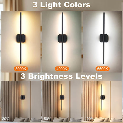 Battery Operated Wall Sconces Set of 2, 𝐔𝐩𝐠𝐫𝐚𝐝𝐞𝐝 Rechargeable Wall Lights with Remote Control, LED Wall Sconces Black, 3000K-6000K Dimmable 360° Rotatable for Living Room, Bedroom, 28''