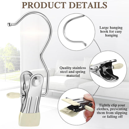 Yinder 150 Pcs Boot Hangers Clips Laundry Hooks Hanging Stainless Steel Clothes Pins Portable Clip Hangers for Closet Travel Socks Pants Handbags Hats Towels (Beige)
