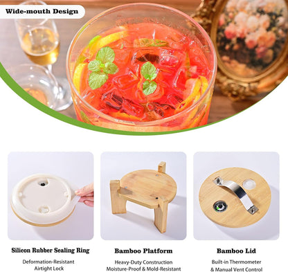 1.2 Gallon Large Glass Drink Dispenser For Parties, Beverage Dispenser with Bamboo Wood Stand and Stainless Steel Spigot, Juice, Lemonade, Water jug dispenser, Laundry Detergent Dispenser (2 PACK)